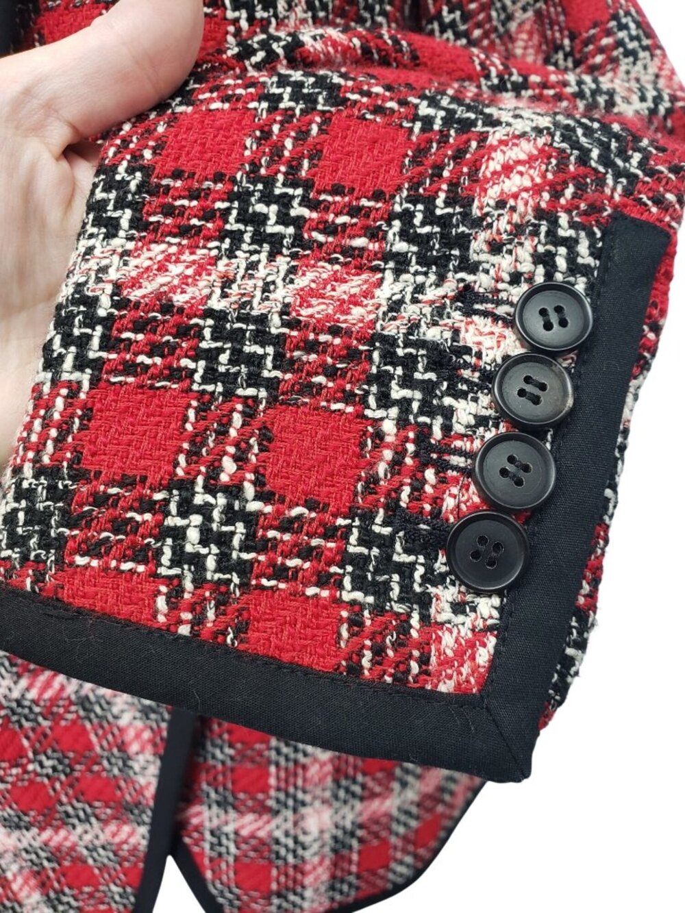 Veronica Beard Harriet Red Black Tweed Double Breasted Dickey Blazer Jacket 4 - Picture 13 of 16